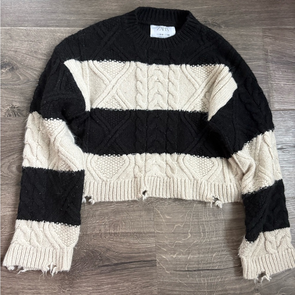 Zara Kids Black and Cream Striped Sweater